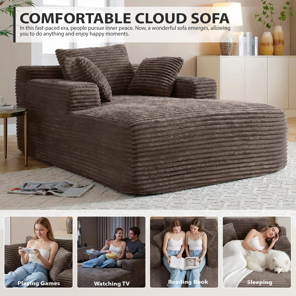 ivoros 50 Inch Chaise Lounge Chair Indoor, Oversized Corduroy Upholstered Boneless Sofa Bed, Deep Seat Sleeper Couch Reading Chairs, Cloud Sofas Couches for Living Room, No Assembly Required (Camel)