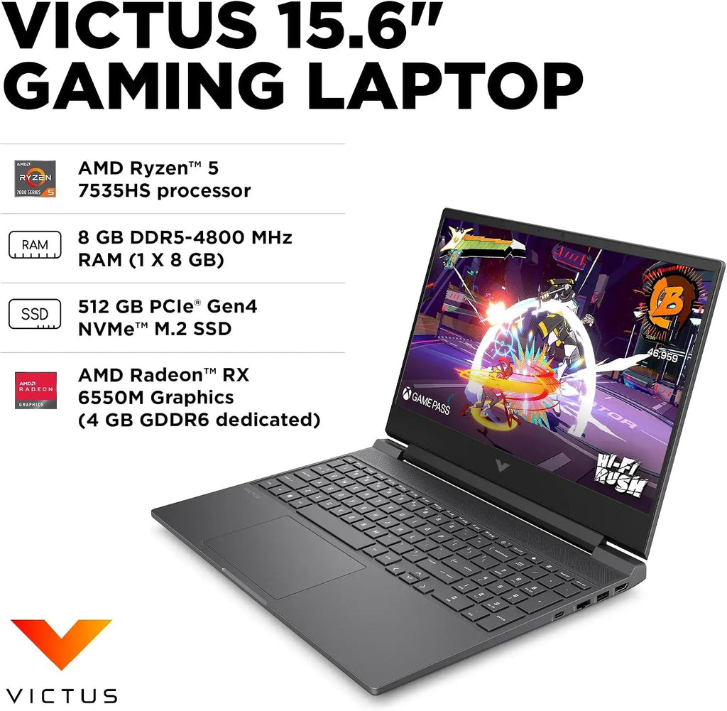 HP Victus Gaming Laptop, 15.6' FHD 144Hz, Ryzen 5 7535HS, AMD Radeon RX 6550M, 32GB DDR5 RAM, 2TB SSD, Backlit KB, Bluetooth, Wi-Fi6, HDMI, SD Card Reader, Windows 11 Home, with 5ave Accessories