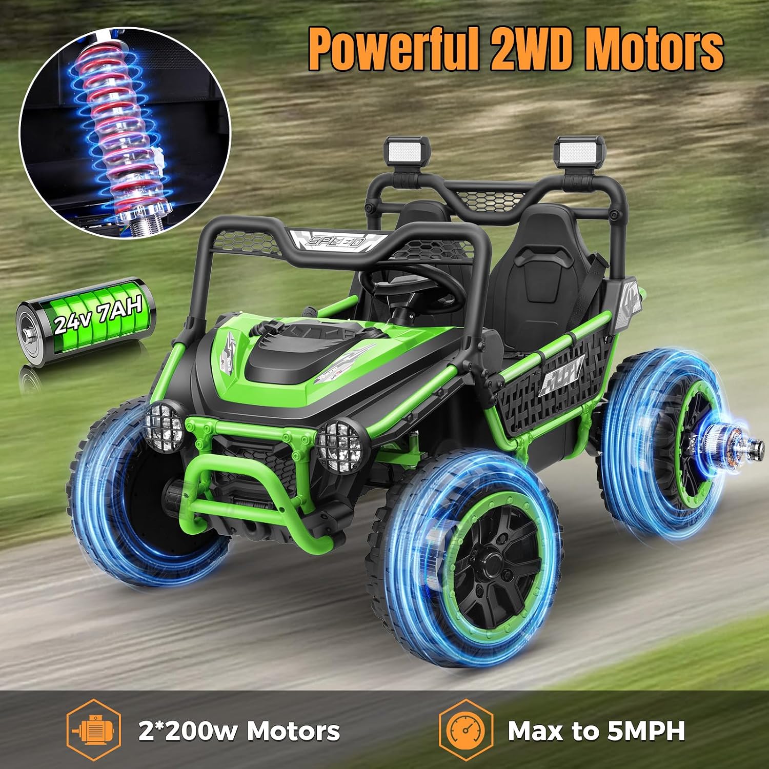 Hikole 24V Ride on Toy Car for Big Kids 4-8, XL Kids UTV 2 Seater with Remote Control, 22' Spacious Seat, MP3 & USB, 3 Speed, Storage, Electric Power Wheels for Boys Girls, Green