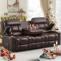 Dresegmt Loveseat Recliner Sofa, Flip Middle Backrest Design PU Leather 3 Seat Reclining Sofa with Storage Drawer, Manual Couch for Living Room (Brown)