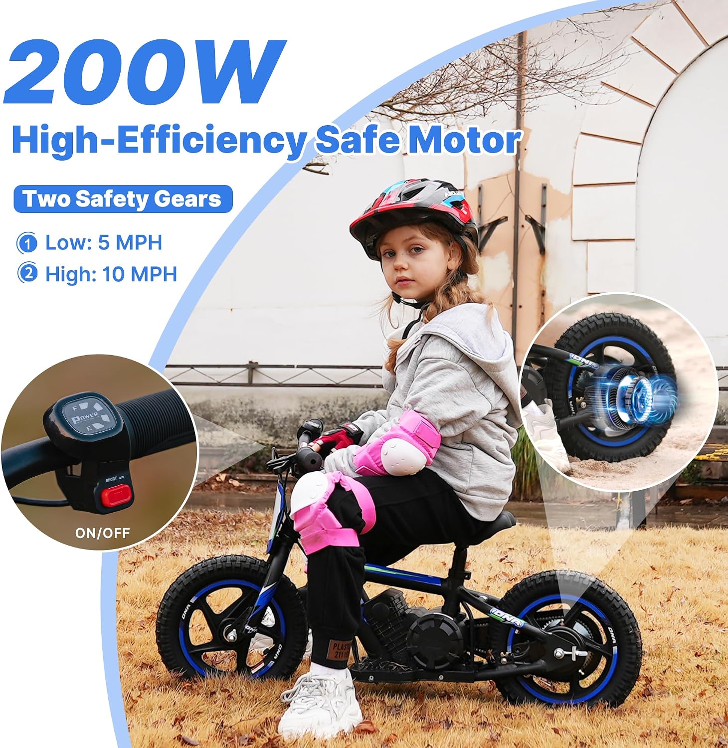 Electric Dirt Bike for Kids, 170W 2-Speed Racing Motorcycle with 12-Inch Off-Road Tires, 24V Detachable Battery, Up to 10MPH – Lightweight Mini Motocross Bike for Ages 3-6, Blue