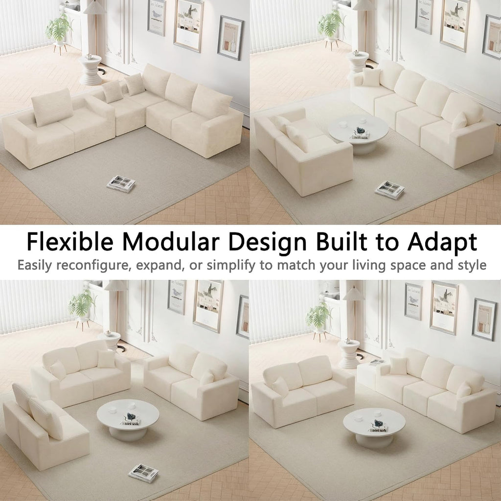 Homall Sectional Couches for Living Room, Modern Boneless Couch with Deep Seat, Upholstered Cloud Sofa, No Assembly Required (Beige, Oversized Sofa)