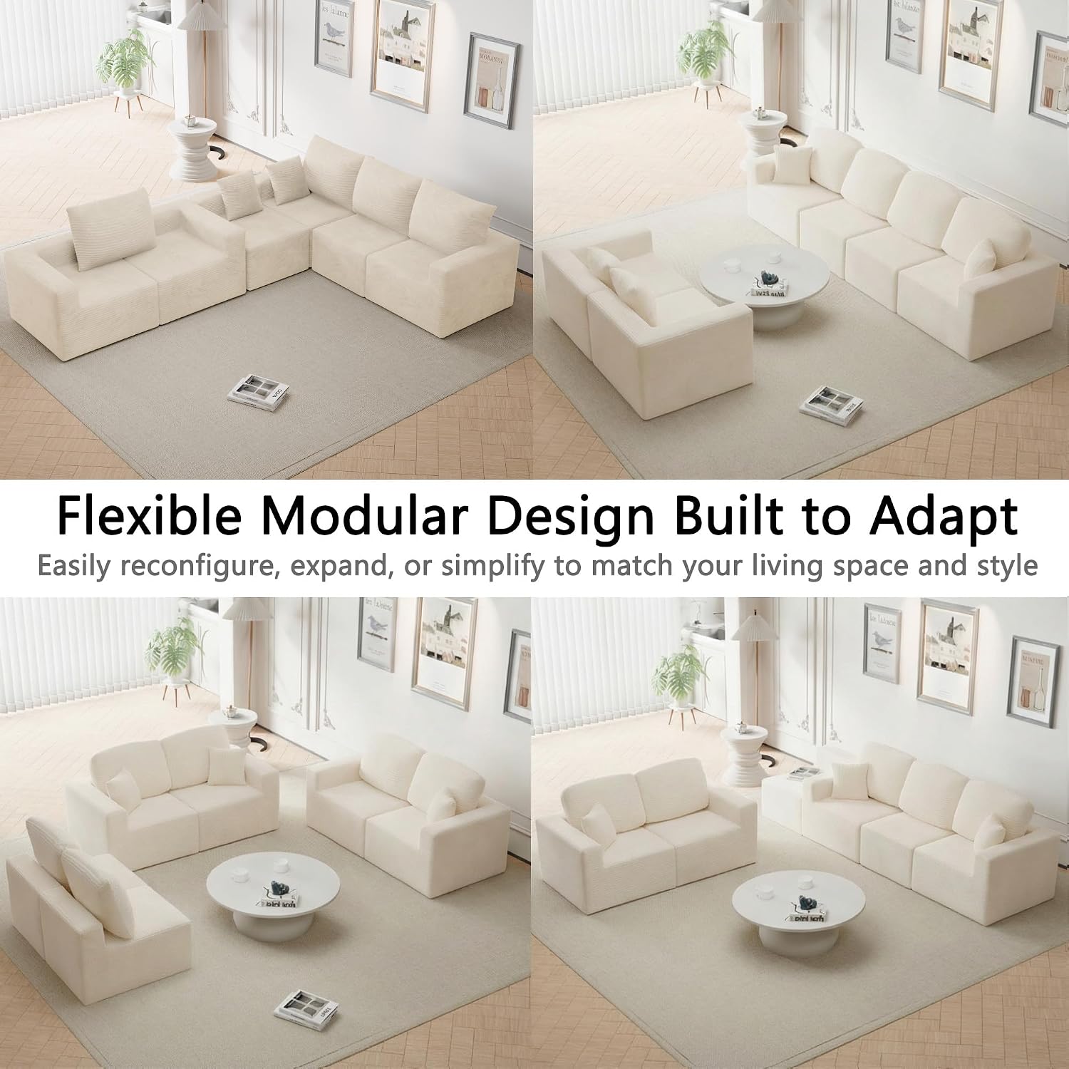 Homall Sectional Couches for Living Room, Modern Boneless Couch with Deep Seat, Upholstered Cloud Sofa, No Assembly Required (Beige, Oversized Sofa)