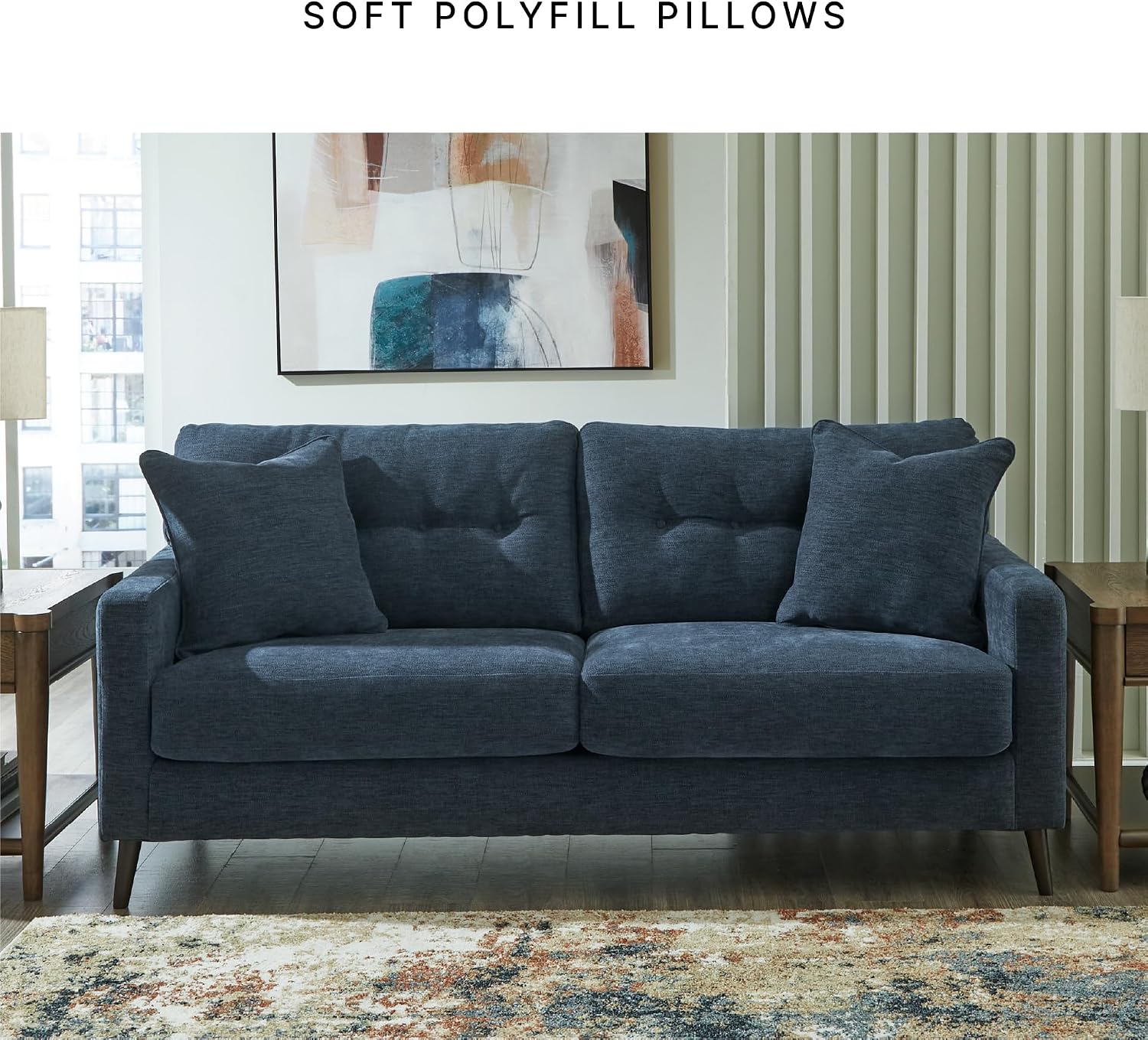 Signature Design by Ashley Bixler Classic Tufted Sofa with Removable Cushions, Blue