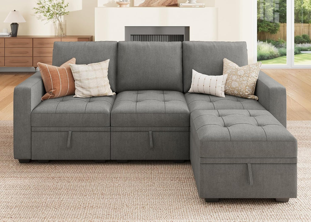 HONBAY Modular Sectional Couch L Shaped Sofa with Storage Seats Sectional Couches for Living Room,Warm Grey
