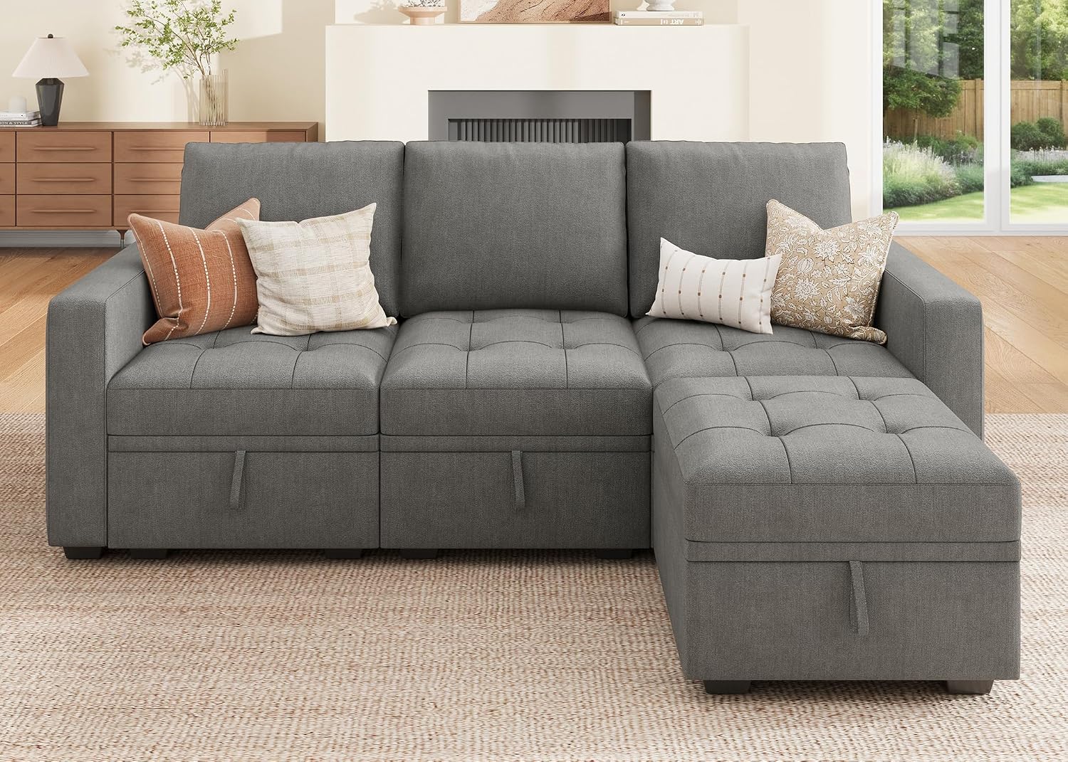 HONBAY Modular Sectional Couch L Shaped Sofa with Storage Seats Sectional Couches for Living Room,Warm Grey