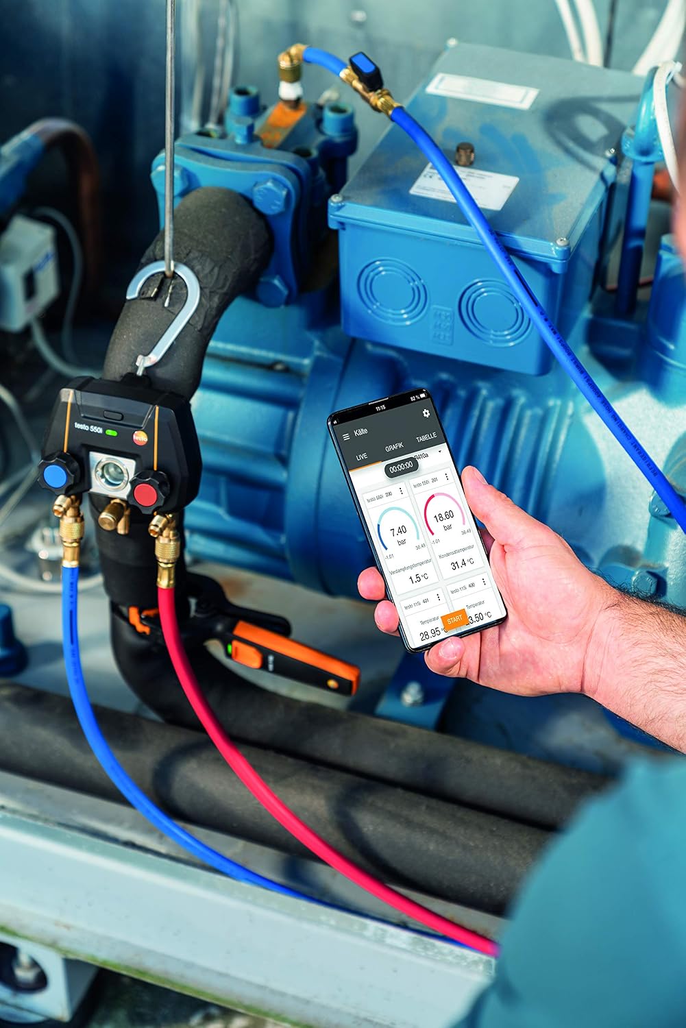 Testo 550i I App Operated Digital Manifold for air Conditioning, Refrigeration Systems and Heat Pumps – with Bluetooth