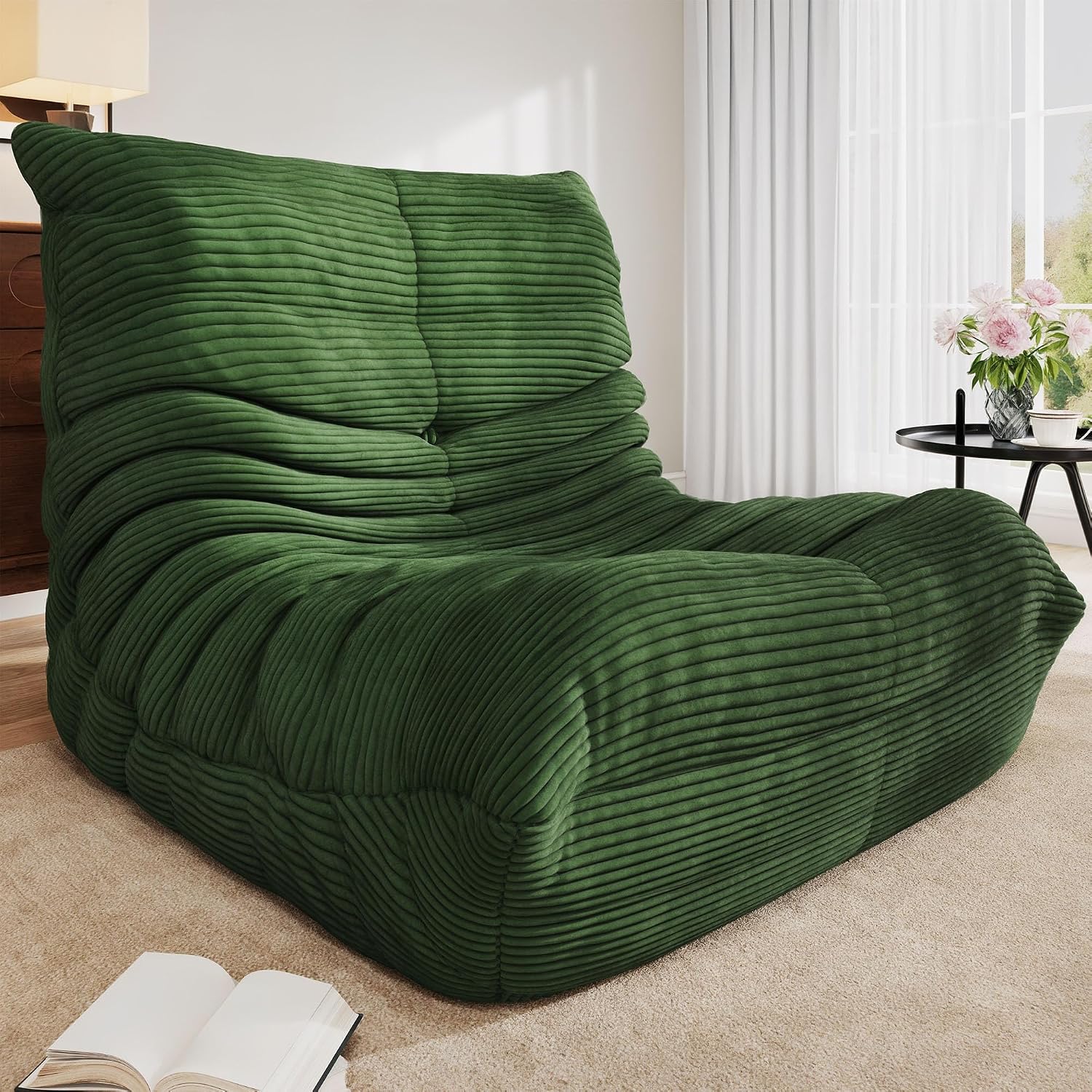 YITAHOME Bean Bag Chairs for Adults, Giant Lazy Floor Sofa with Memory Foam, Comfy Cordury Fireside Chair Beanbags for Living Room Apartment Dorm Office, Green