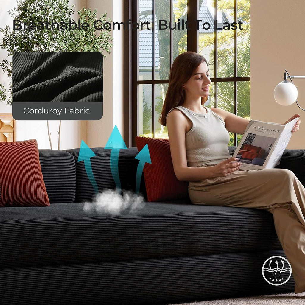 5-in-1 Folding Convertible Sofa Bed, Loveseat Sleeper with Pull-Out Bed, Floor Sofa Modular Futon Couch, 79' Oversized Corduroy Upholstered Boneless Couch for Living Room, Bedroom, Lounge, Grey-A