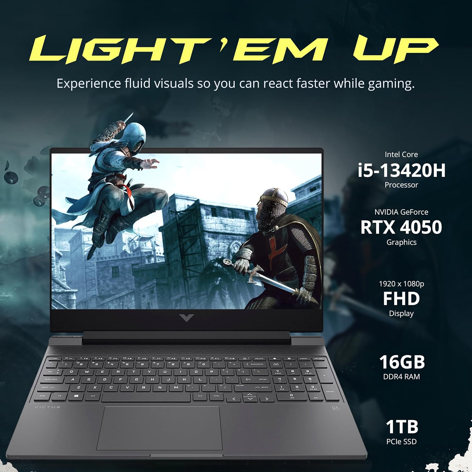 HP Victus 15.6' 144Hz FHD Gaming Laptop, Intel i5-13420H, 16GB RAM, 1TB PCIe SSD, NVIDIA GeForce RTX 4050, Backlit Keyboard, WiFi 6, Windows 11 Pro, Mica Silver, 1TB Docking Station Set