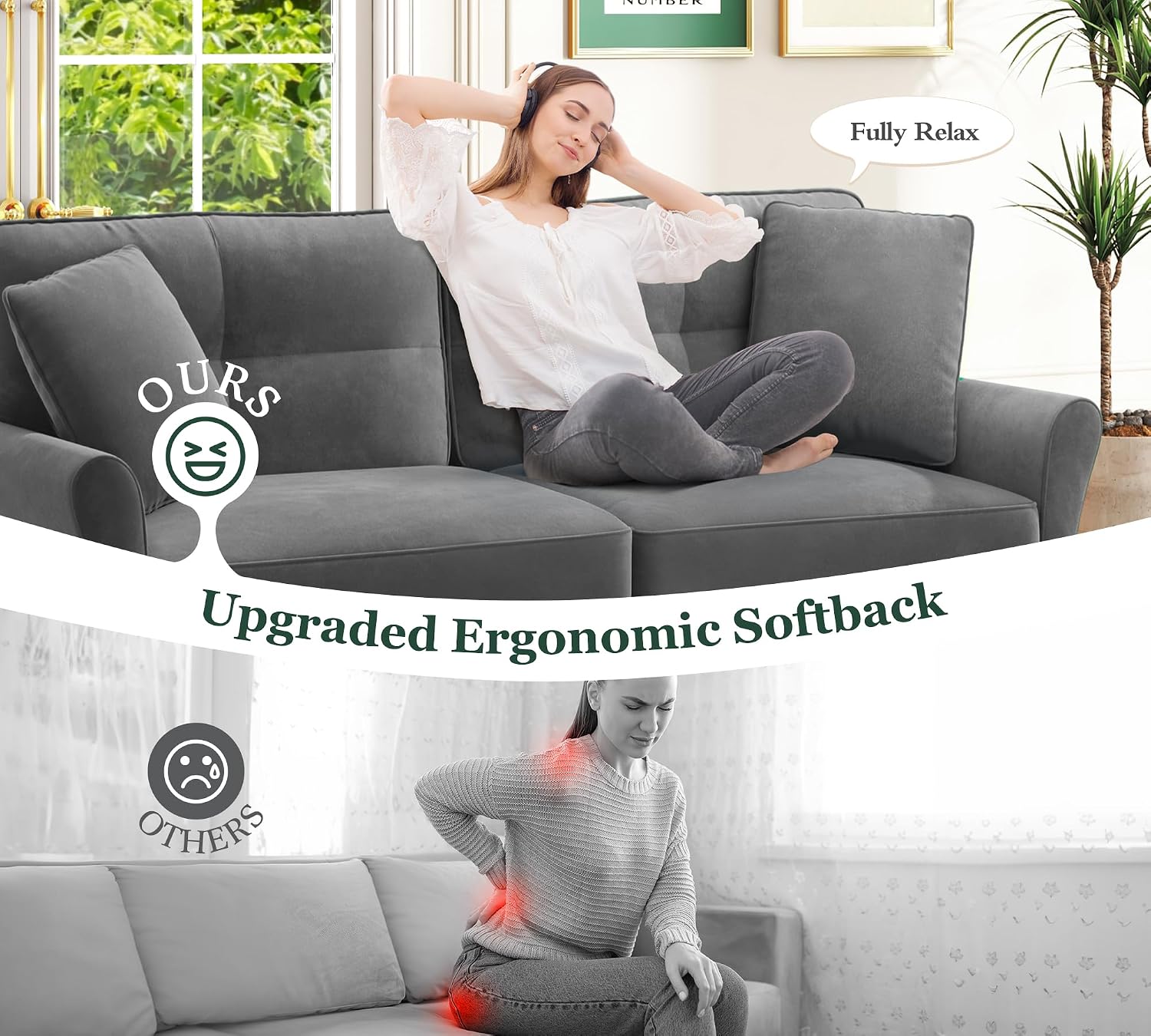 Loveseat Sofa, 69' Love Seat Couches, Comfy Velvet Small Couches for Small Spaces with 2 Pillows, Tool-Free Setup Sofas & Couches, 700lb Load Sofas for Living Room, Mini Couch for Bedroom, Grey Couch