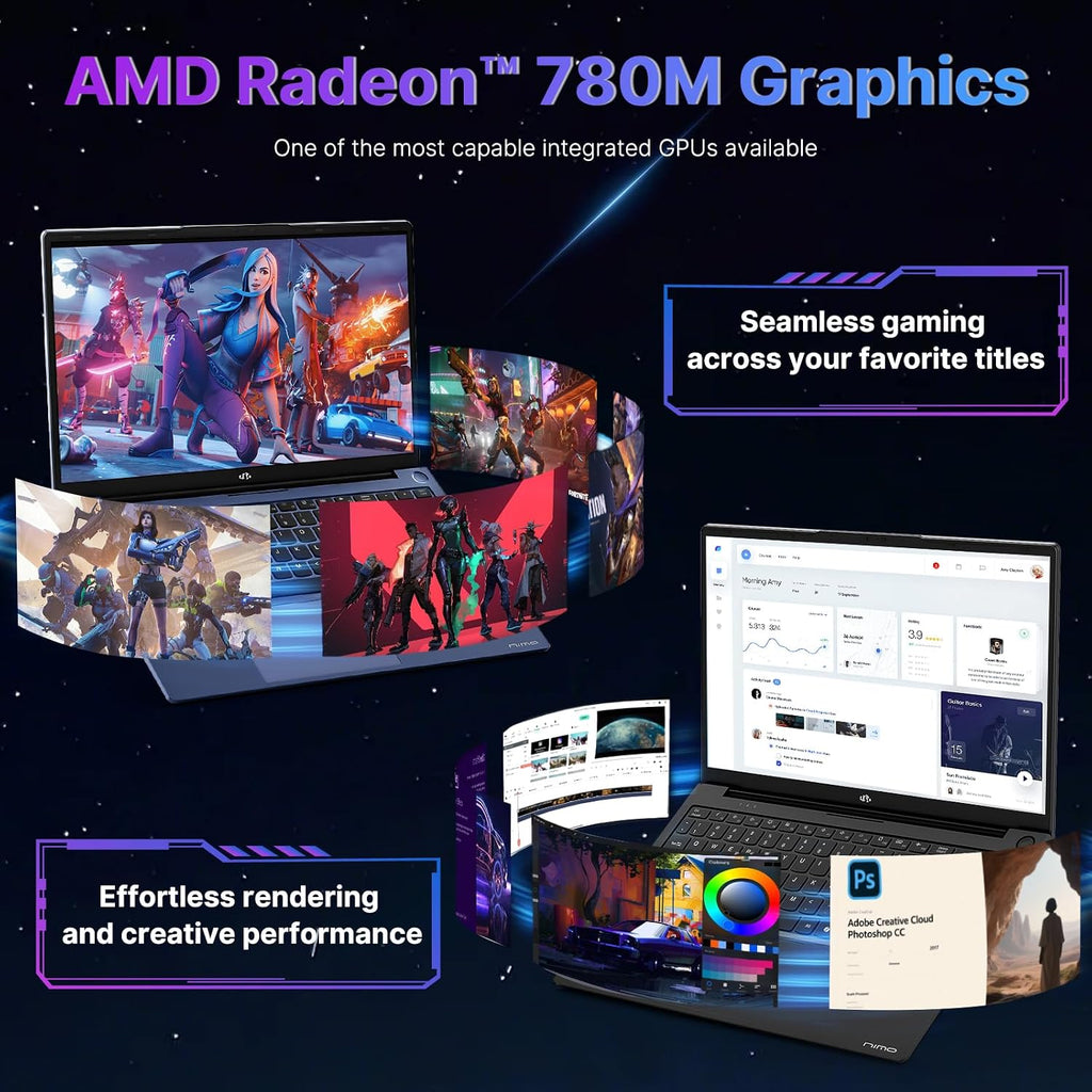 NIMO Gaming-Laptop, 17.3' IPS FHD 1080P Display, AMD Ryzen 9 8945HS 16GB DDR5 RAM 1TB SSD (Beat i9-13900H Up to 5.2GHz) Radeon 780M GPU, AI PC, 100W Type-C Backlit Keyboard Fingerprint