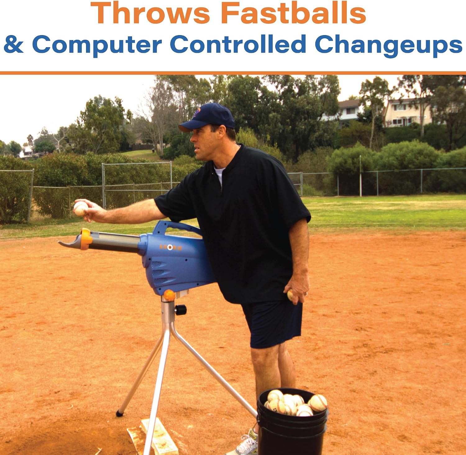Zooka ZS740 Baseball Pitching Machine - Throws Balls 10-70 MPH- Cordless Battery Powered Pitching Machine for Kids, Youth, Adults - Adjustable Pitching Machine Baseballs - Tall Telescoping Tripod