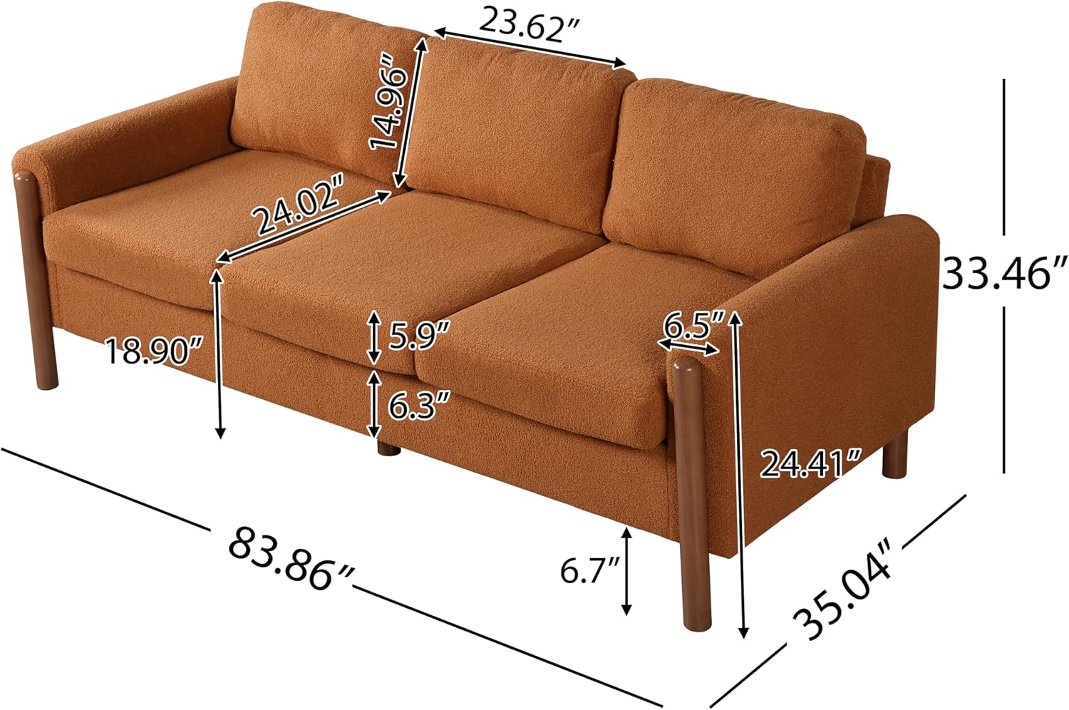 Christopher Knight Home Yadil Teddy Fleece Upholstered 3 Seater Sofa Couch, Wooden Home Sofa Living Room, Comfy Cloud Couch for Bedroom, Home Office, Orange
