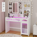 Hadulcet White Vanity Desk with Mirror and Lights, 43' Makeup Vanity Desk with Glass Top, Power Outlets, 2 Drawers, 10 Shelves & Acrylic Cabinet, LED Vanity Table for Girls Women Gift