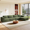 Vesgantti 159' Large Modular Sectional Sofa, L-Shaped Corduroy Cloud Couch with Deep Seats & Spring Support, 4-Seater Boneless Sofa with Movable Ottoman, No Assembly Needed, Green