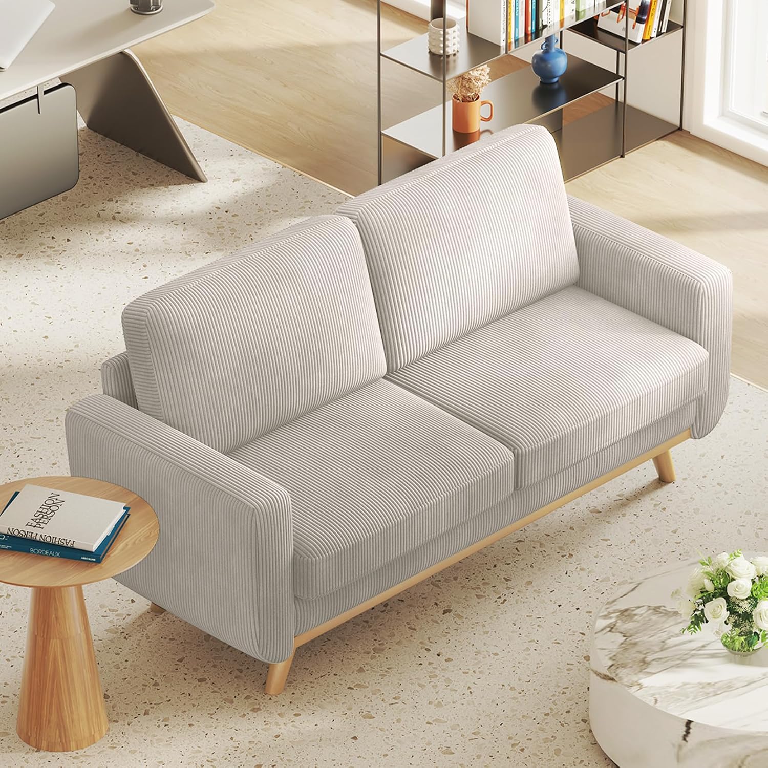 Vesgantti 68' Loveseat Sofa Light Grey, Comfy Corduroy Couch with Spring Cushion and Solid Wood, Modern Deep Seat for Bedroom, Living Room, Office