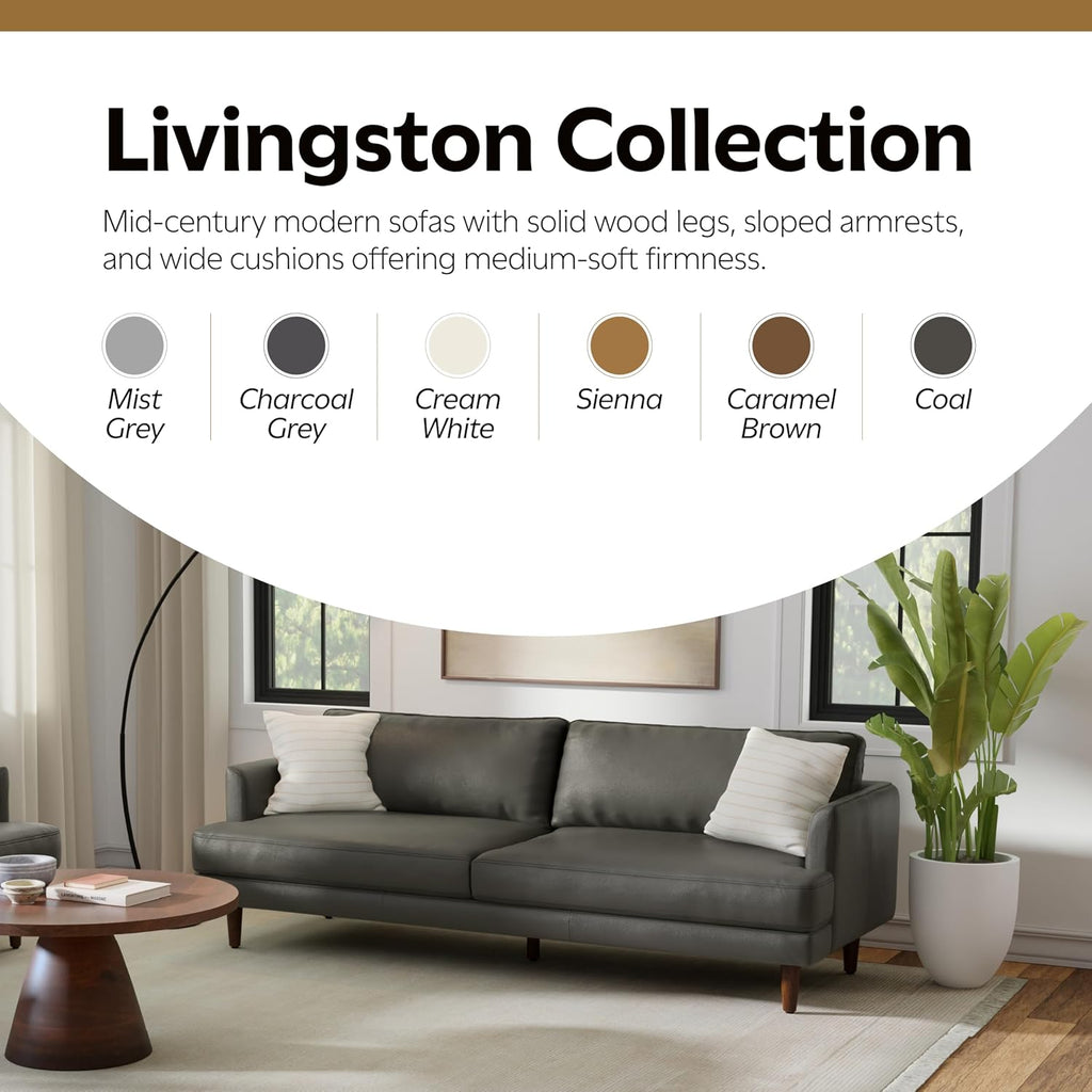 SIMPLIHOME Livingston 90-inch Wide Sofa in Charcoal Grey Woven-Blend Fabric, Handcrafted Mid-Century Modern Oversized 3-Seater Couch Sofa for Living Room or Family Room, Solid Wood Frame