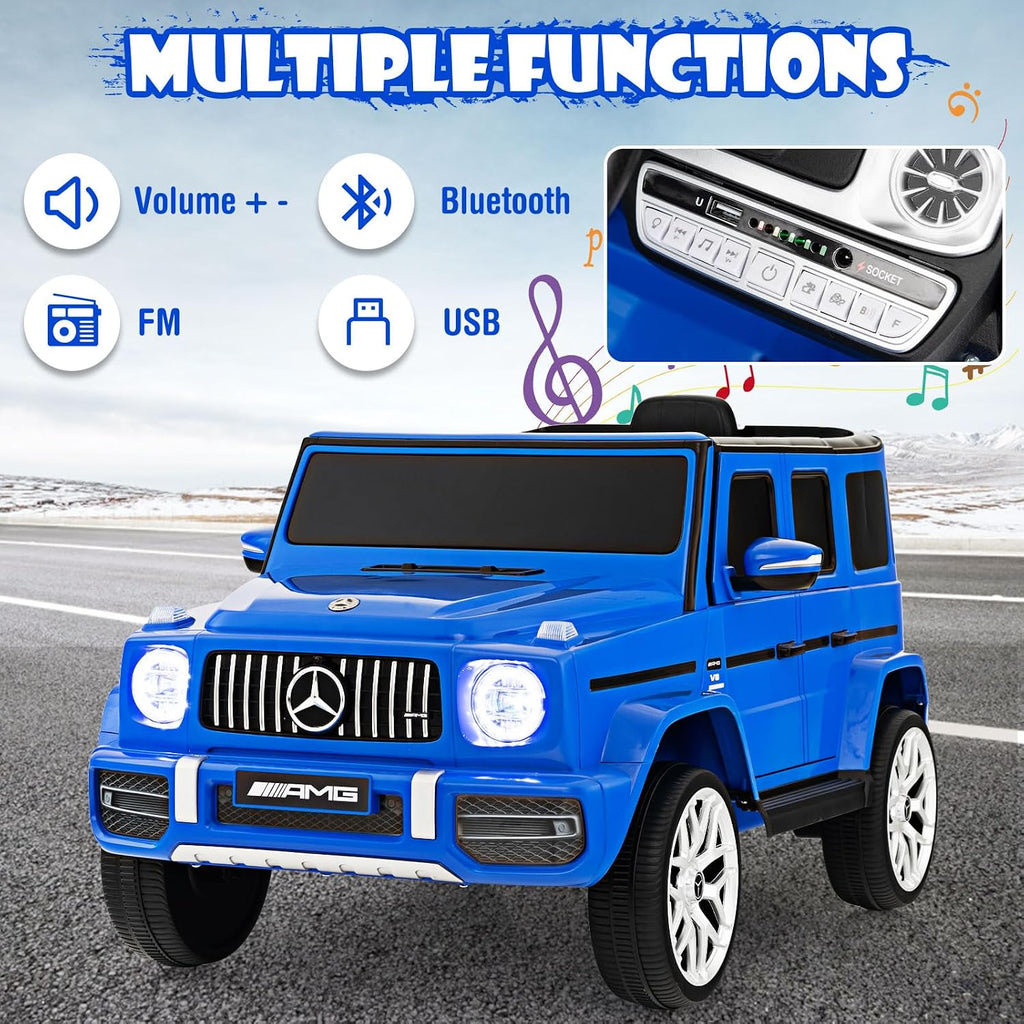 INFANS Licensed Mercedes Benz G63 Kids Ride On Car, 12V Electric Vehicle with Remote Control, Double Open Doors, Music, Bluetooth, Wheels Suspension, Battery Powered for Children Boy Girl (Blue)