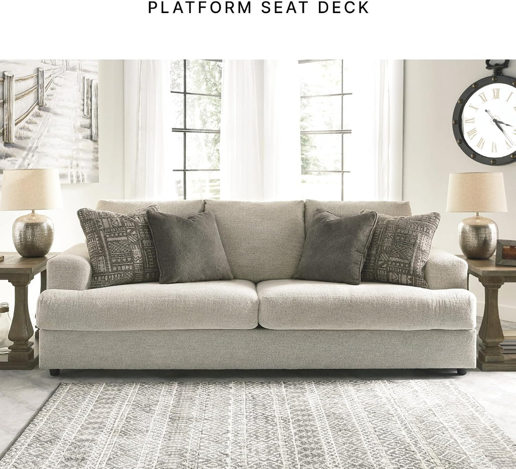 Signature Design by Ashley Soletren Contemporary Chenille Sofa with 4 Accent Pillows, Off-White