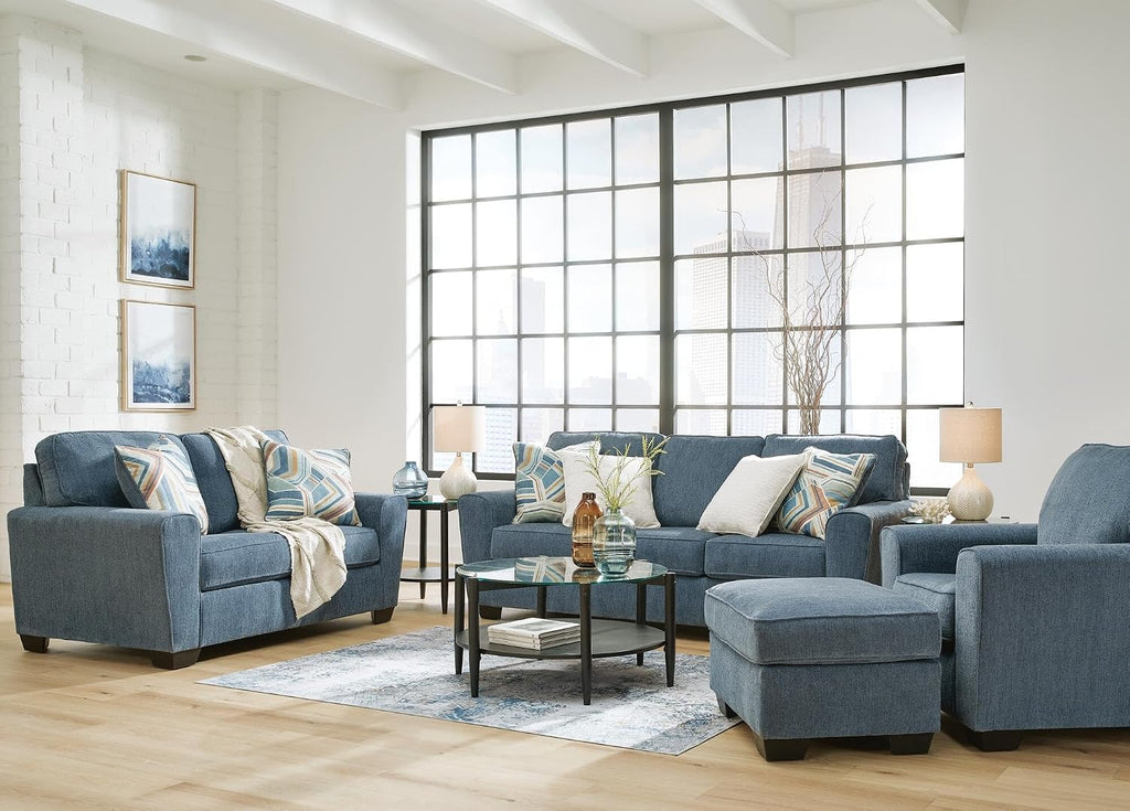 Signature Design by Ashley Cashton Casual 2-in-1 Sofa Sleeper with Folding Gel Memory Foam Mattress, Queen, Blue