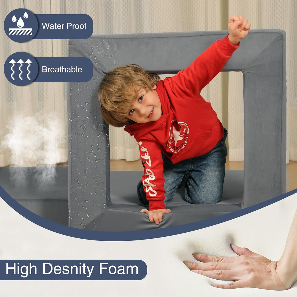 Edbuosy 22 Pcs Modular Play Couch for Kids, Soft Plush Velvet Convertible Foam Sectional Sofa, Multi-Functional Fort Building Play Furniture, Indoor Floor Couch Lounge for Toddlers Boys Girls Playroom