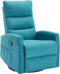 PELUMY Manual Recliner Chair, 360° Swivel Glider and Rocker Recliner with 155° Recline, Compact Fabric Recliner for Small Space, Nursery, Living Room, Bedroom, No Tools Assembly (Blue)