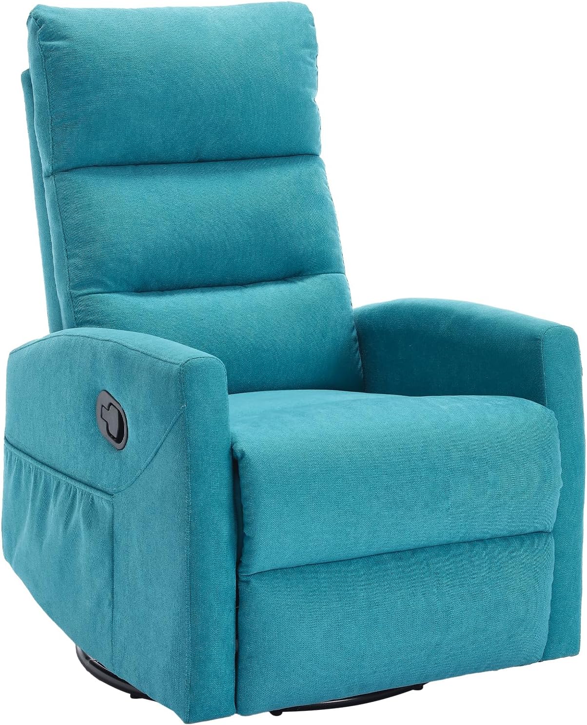 PELUMY Manual Recliner Chair, 360° Swivel Glider and Rocker Recliner with 155° Recline, Compact Fabric Recliner for Small Space, Nursery, Living Room, Bedroom, No Tools Assembly (Blue)