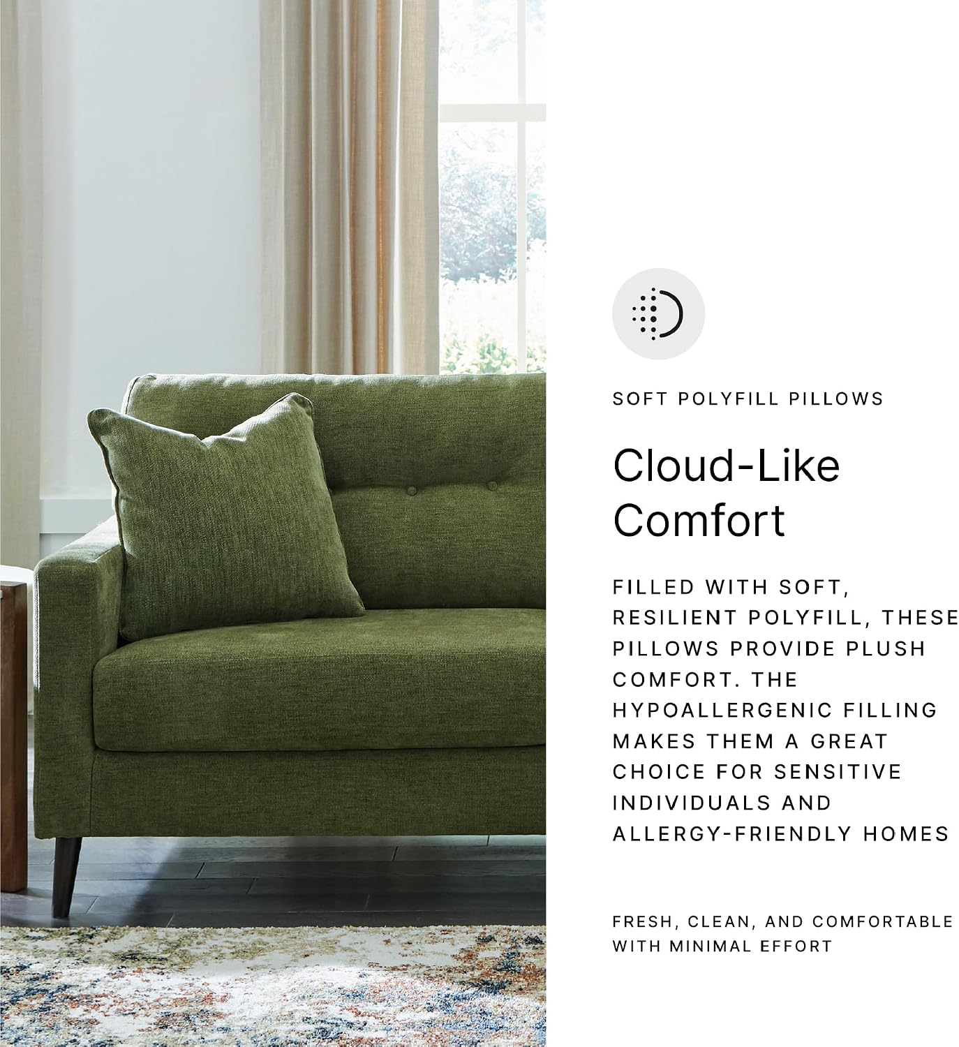 Signature Design by Ashley Bixler Sofa, Mid-Century Modern Sofa with Button-Tufted Back, Durable Foam Cushions, Platform Foundation Support, Polyester Blend Upholstery, Olive