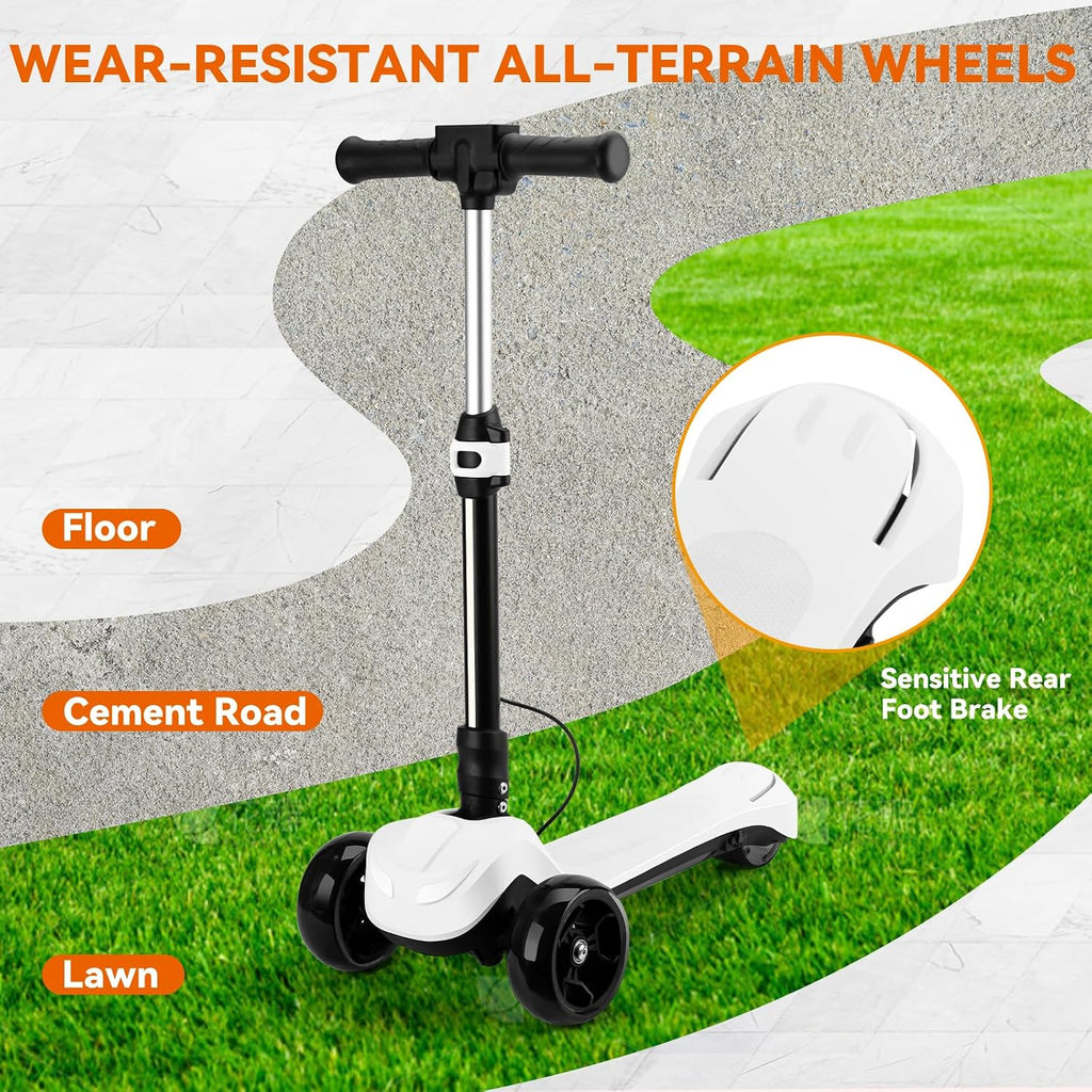 24V Electric Scooter for Kids w/150W Powerful Motor, Thumb Throttle, LCD Screen, Bluetooth, Light-Up Stem Deck & Wheels, 3 Adjustable Heights, 5MPH Safe Speed, 3 Wheel Electric Scooter for Kids