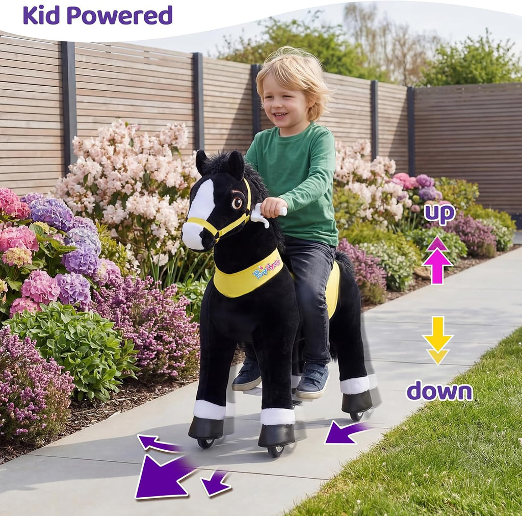 PonyCycle Kids Ride on Toys Horses for Toddlers 3-4 Ride on Horse Walking Horse Size 3 No Battery Required Pony Cycle Plush Animal Giddy up Spirit Riding Toys Black E338