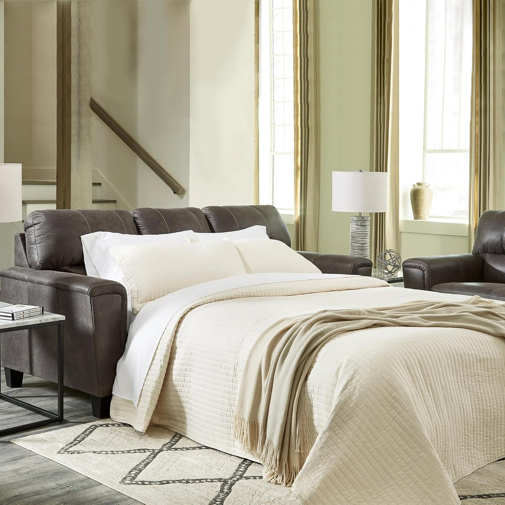 Signature Design by Ashley Navi Faux Leather Modern Queen Sofa Sleeper, Gray