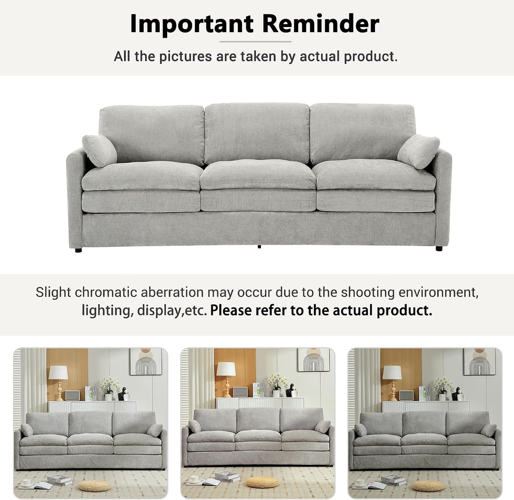 Harper & Bright Designs Chenille Fabric Upholstered Sofa, Oversized Comfy Cloud 3-Seater Sofa Couch, Double Plush Cushion for Living Room