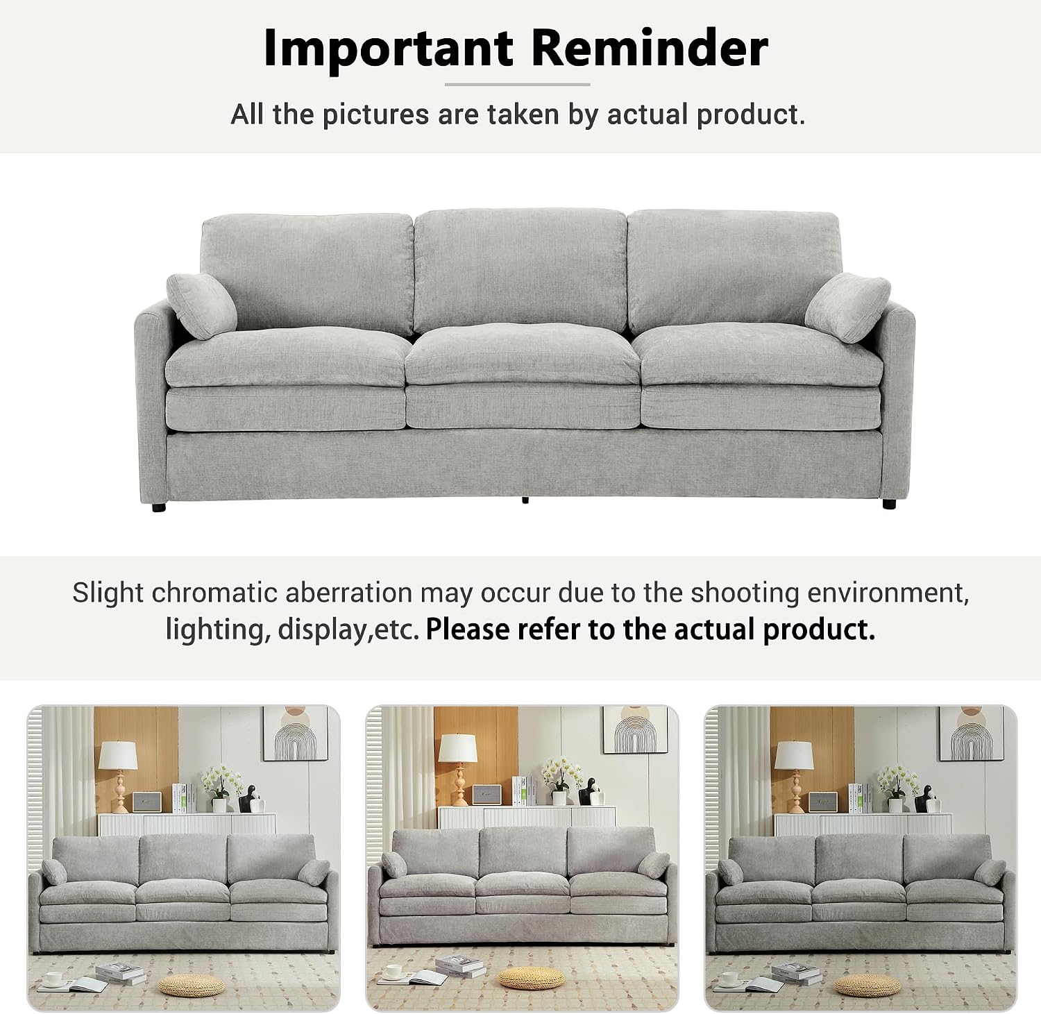 Harper & Bright Designs Chenille Fabric Upholstered Sofa, Oversized Comfy Cloud 3-Seater Sofa Couch, Double Plush Cushion for Living Room