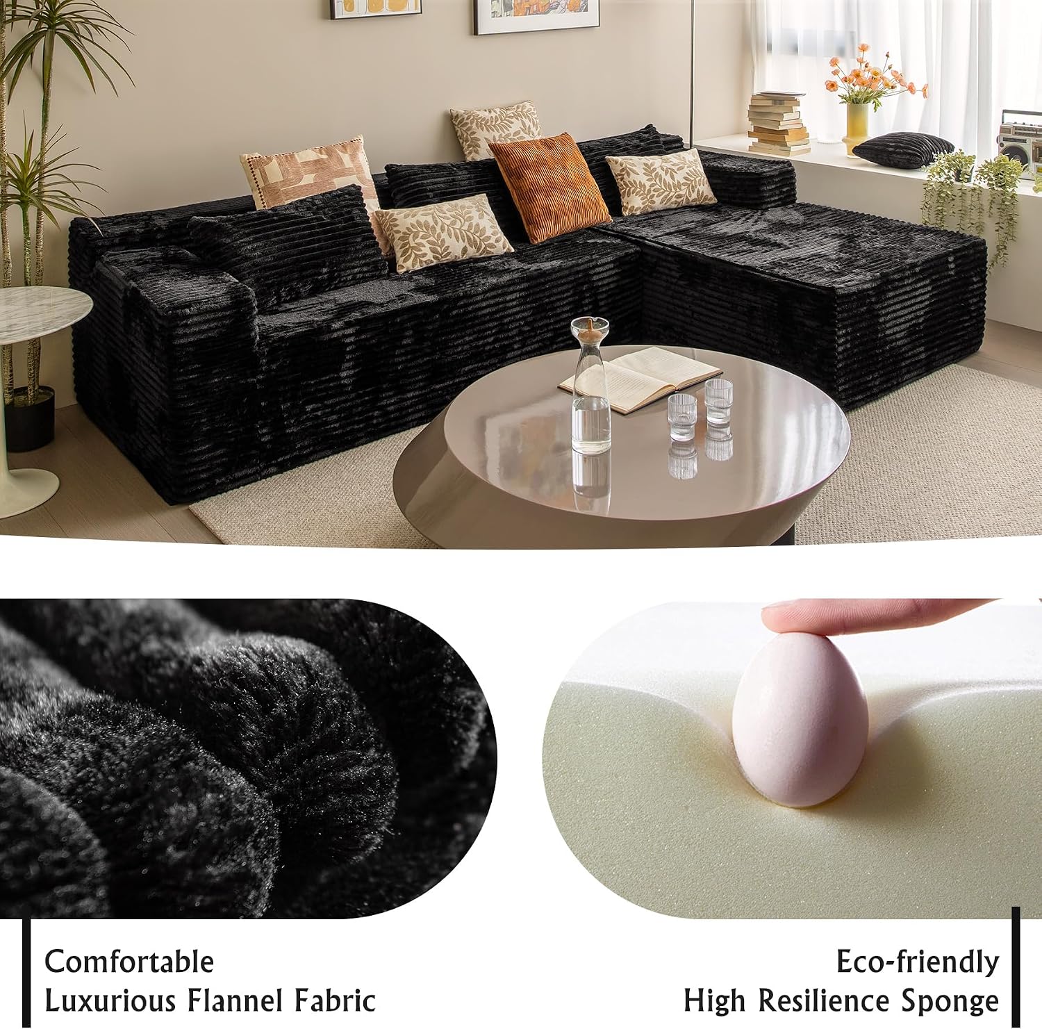 Sectional Couches for Living Room Corduroy Couch, 104' Cloud Sectional Couch with L-Shape Chaise, Modern Modular Sofa, Deep Seat Comfort, No Assembly Required(Plush Corduroy, Right Facing Chaise)