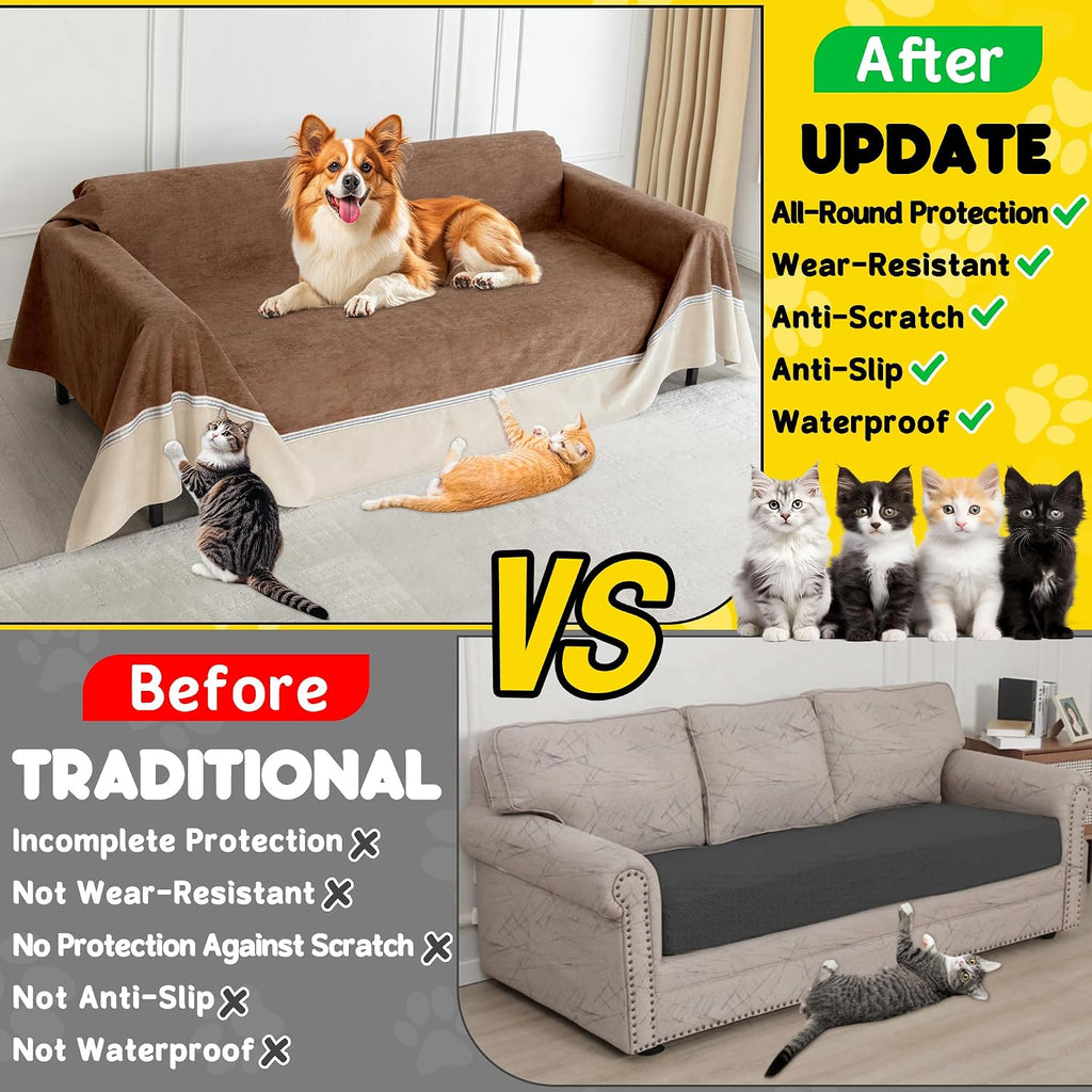 Loiion Cat Scratch Furniture Protector - Anti-Slip, Waterproof Sofa Cover to Keep Cats Off, Pet-Friendly Couch Protectors for 3 Cushion Couch, Anti-Scratch Couch Cover for Pets and Kids 134'X91'Brown