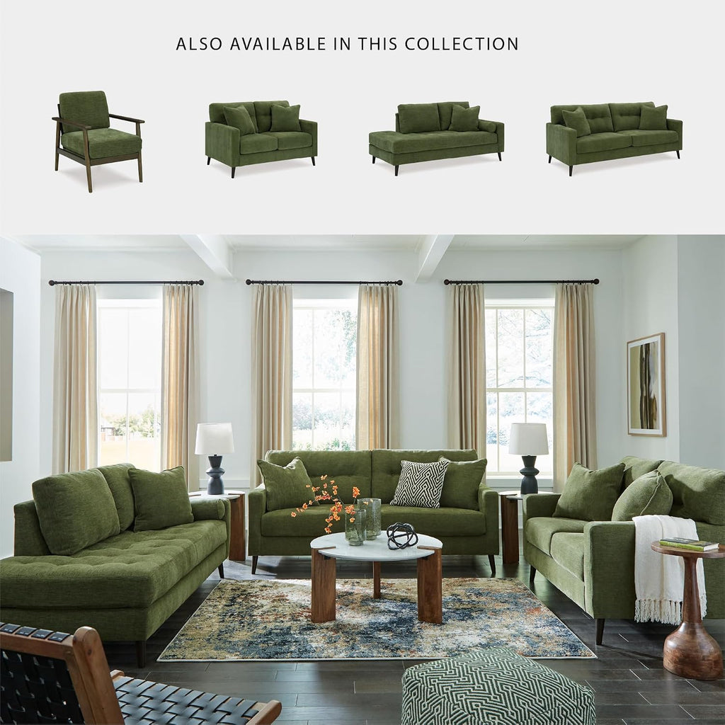 Signature Design by Ashley Bixler Sofa, Mid-Century Modern Sofa with Button-Tufted Back, Durable Foam Cushions, Platform Foundation Support, Polyester Blend Upholstery, Olive