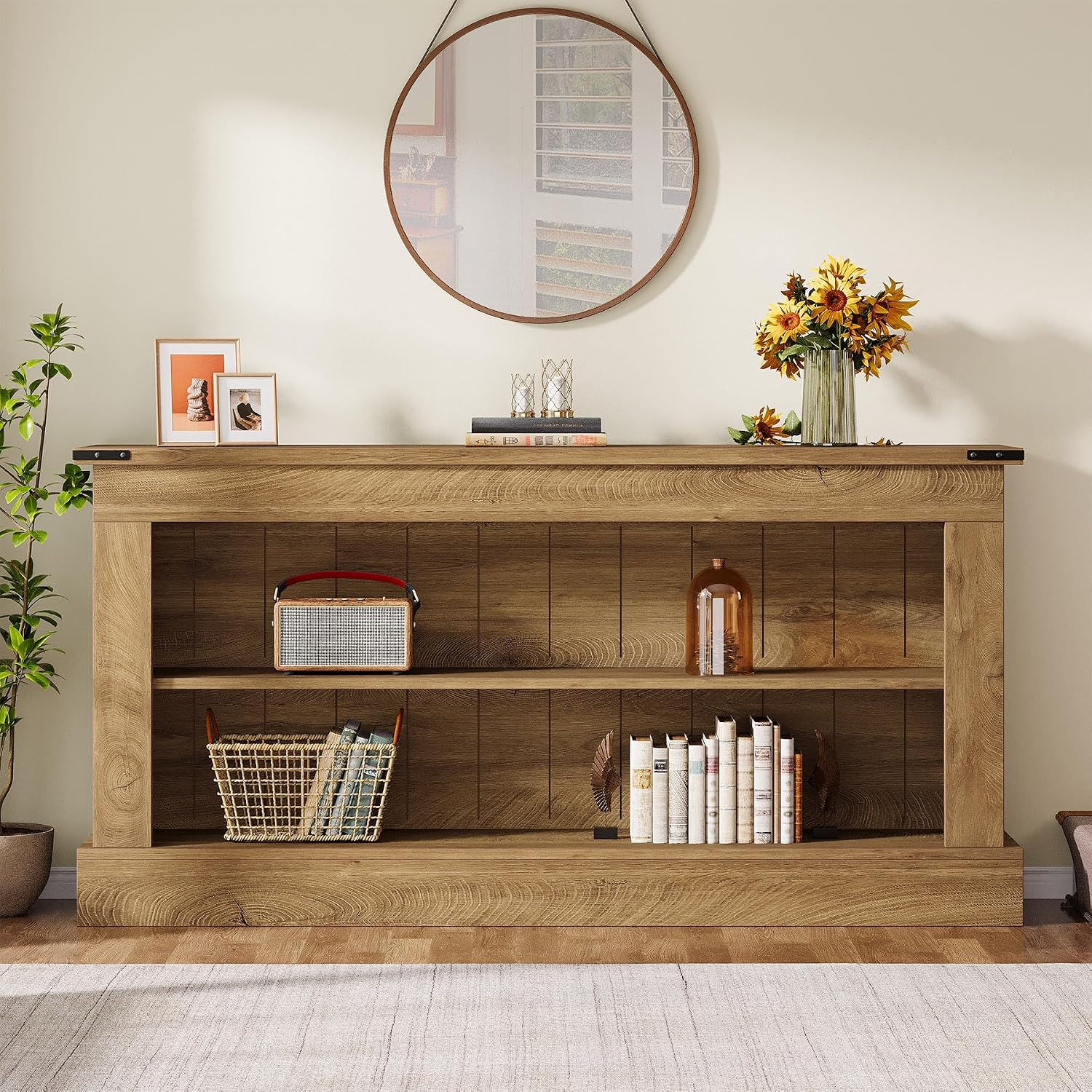 Tribesigns 63-Inch Long Console Table for Entryway, Narrow Long Entry Table with Shelves for Living Room, Farmhouse Sofa Console Behind Couch, for Foyer, Hallway, Brown
