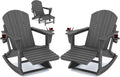 KINGYES Adirondack Rocking Chair Set of 2 with Retractable Ottoman and Cup Holders, HDPE Adirondack Rocker Patio Rocking Chair for Porch, Patio, Balcony, Leaden Grey