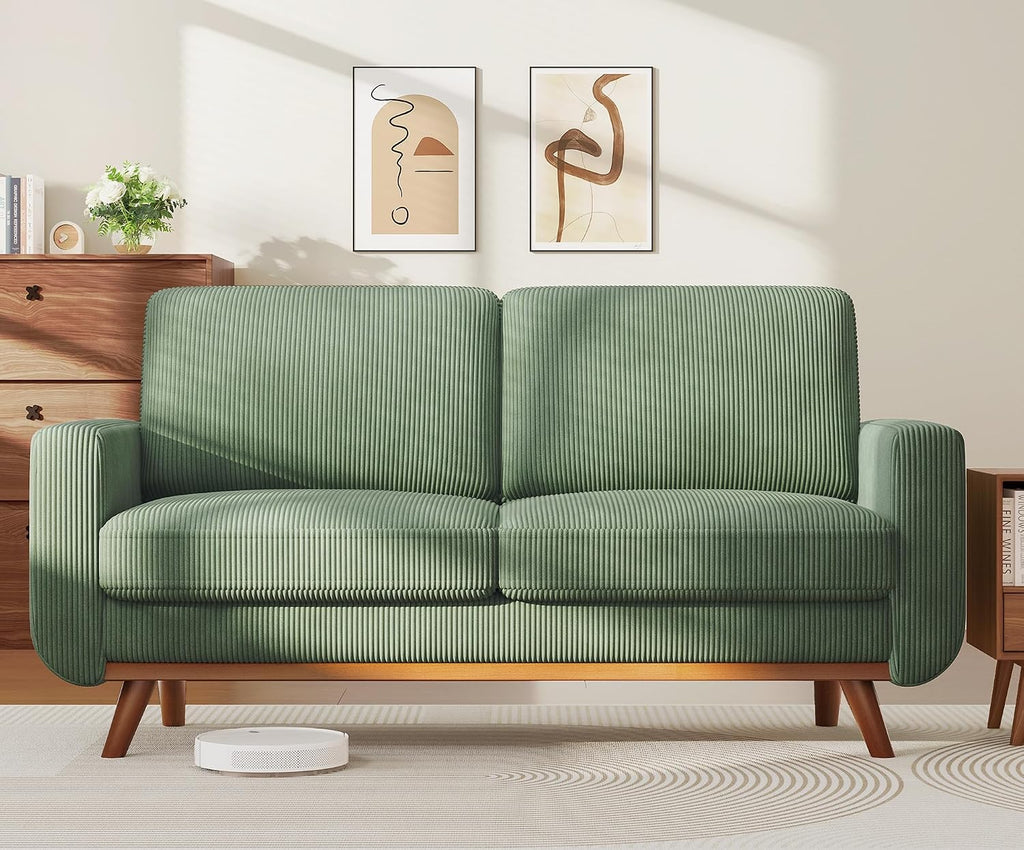 Vesgantti 68' Loveseat Sofa - Green, Comfy Corduroy with Spring Cushion, Solid Wood Frame, Modern Deep Seat, Bedroom & Living Room, Office Couch