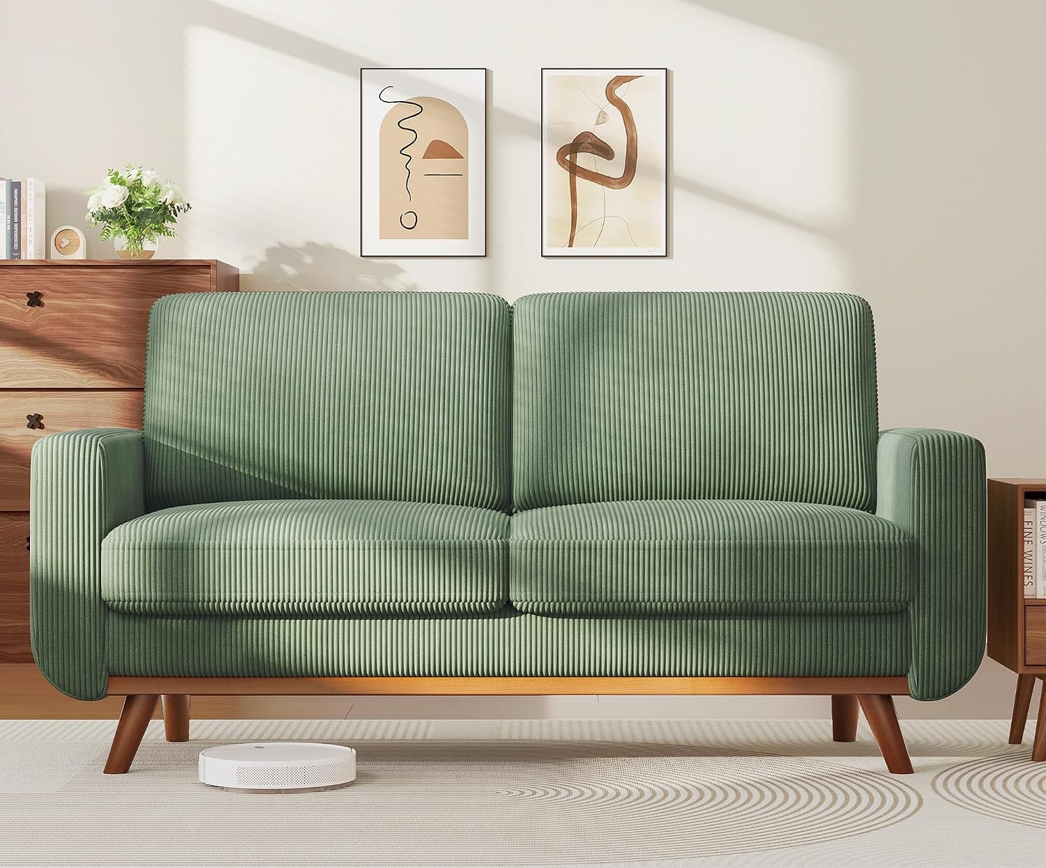 Vesgantti 68' Loveseat Sofa - Green, Comfy Corduroy with Spring Cushion, Solid Wood Frame, Modern Deep Seat, Bedroom & Living Room, Office Couch