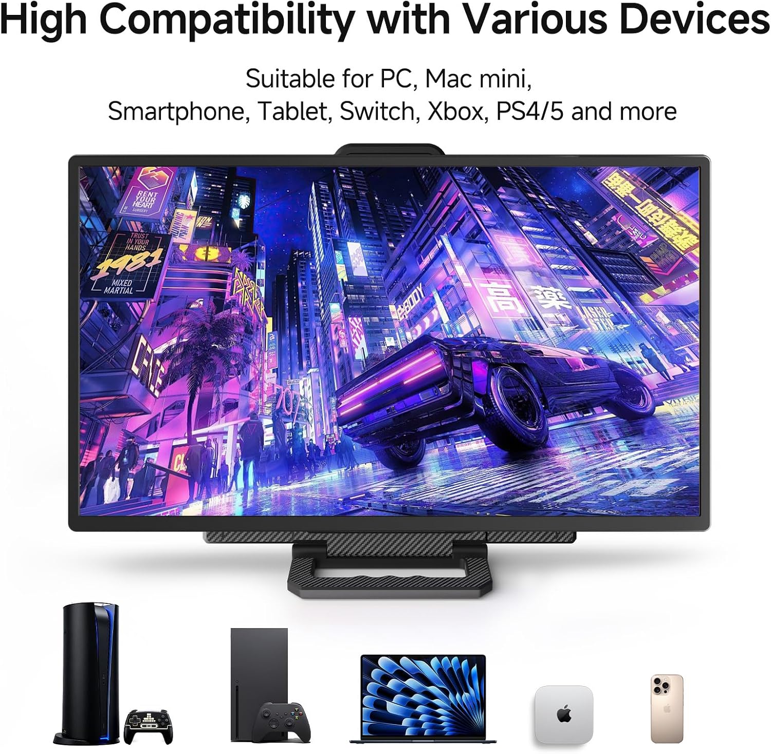 24' Large Portable Monitor, IPS USB-C HDMI Work Home Gaming Second Monitor 4.2' Height & 90° Rotation Adjustable Stand for Laptop, MacBook, Phones, PS4&5, Switch Xbox