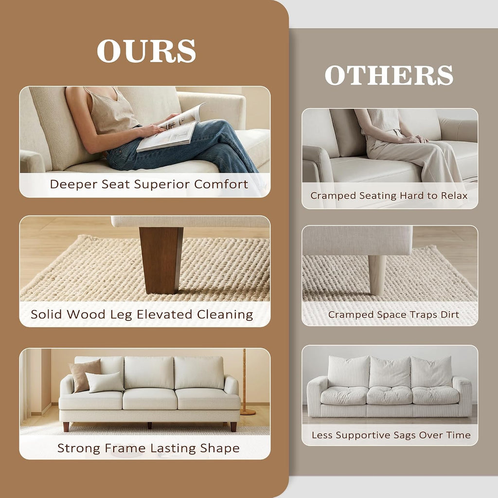 Gericco Mid Century Modern Couches for Living Room, 89' Comfy Couch Sofa with 3-Seater Deep Seats, Upholstered Sofas for Living Room, Office Apartment, Bedroom, Beige