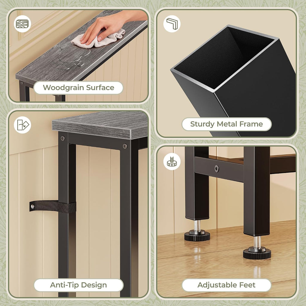 Huuger 110.2 Inch Sofa Table with Power Outlets, 23.9''-34.4'' Height Adjustable Range, Behind Couch Table with USB-C Ports, Sofa Tables Narrow Long, Skinny Console Table, for Small Spaces, Grey