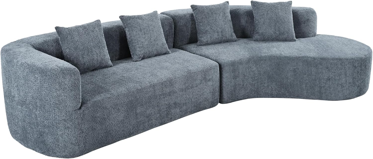 Merax Modern Minimalist Large 2-piece Sectional Curved Chenille Sofa with 3 Pillows and High-Density Foam for Luxurious Comfort and Seamless, for Living Room, Bedroom, Blue