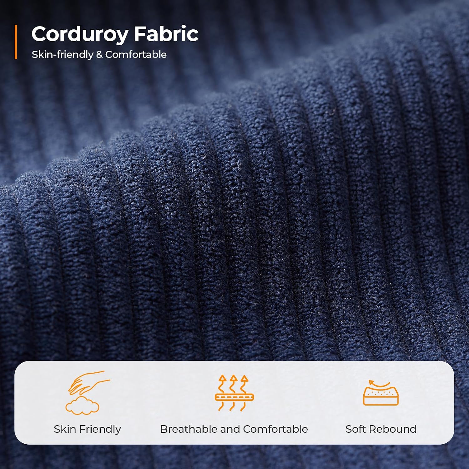 COPIAE 89 Inch Sofa with Extra Deep Seats Oversize, 3 Seater Sofa for Living Room, Modern Couch and Sofa, Comfy Armrests and Seats and Backrests, Easy Installation, Corduroy Fabric Blue