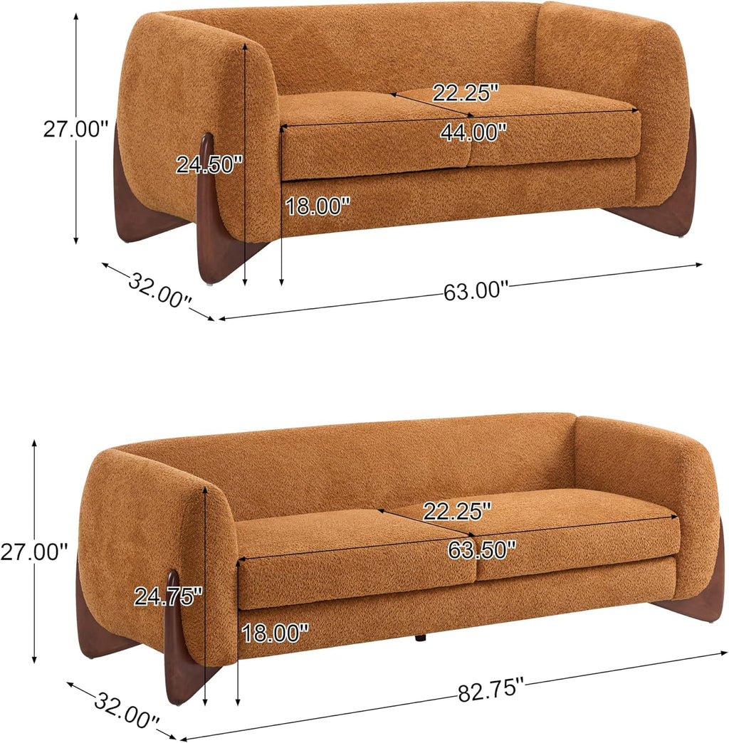Christopher Knight Home Almad 2 Pieces Sofa Couch Set, Cozy 3-Seater Sofa and Loveseat for Living Room, Upholstered Couch Chair, Soft Seating Lounge Sofa with Wood Frame, Boucle Fabric, Caramel Brown