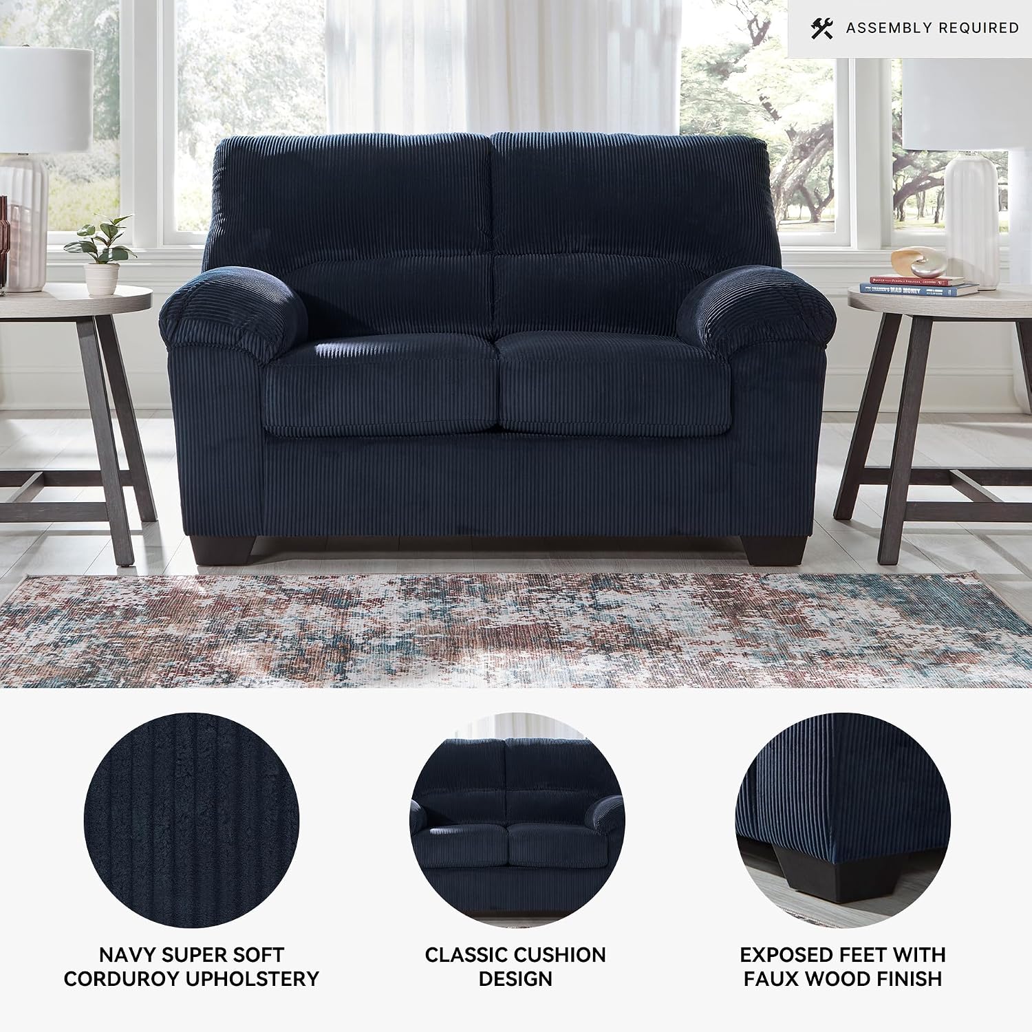 Signature Design by Ashley SimpleJoy Contemporary Loveseat for Living Room, Blue