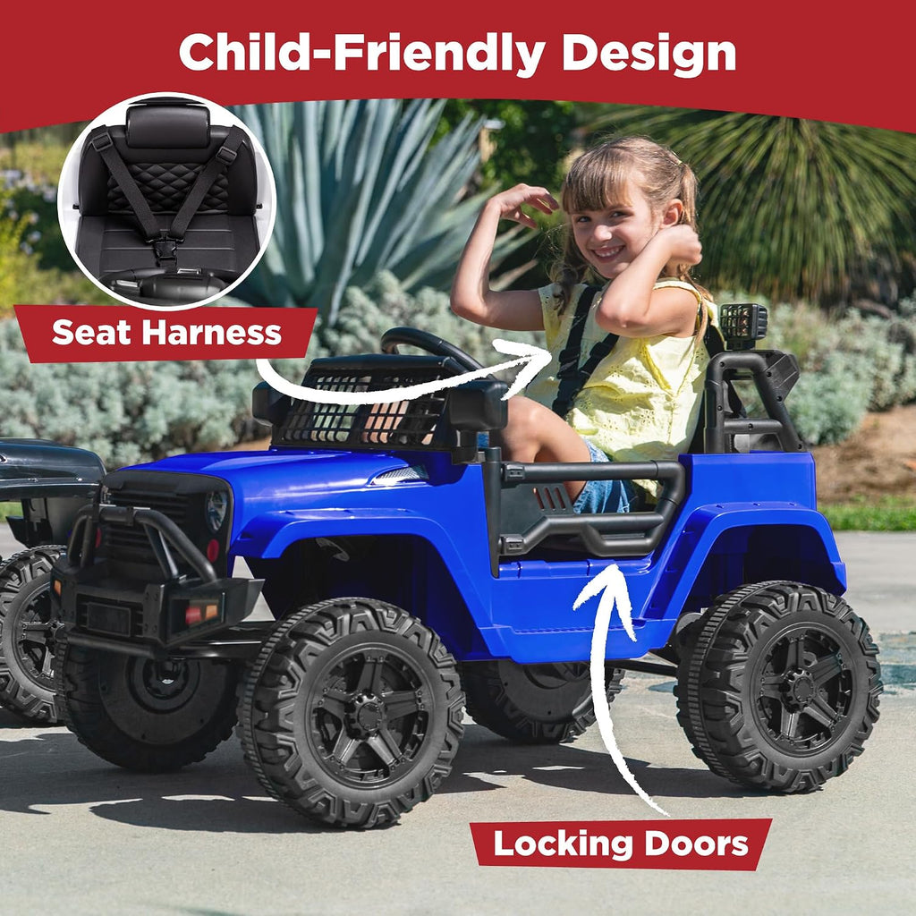 Best Choice Products 12V Kids Electric Vehicle Toy Ride On Car with Parent Remote Control for Toddlers, Seat Harness, 61 lbs Weight Capacity, Locking Doors, Spring Suspension, Bluetooth - Blue