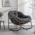 Rattan Outdoor Rocking Chair, Wicker Patio Egg Rocking Chair with Detachable Cushion, Indoor Papasan Chair for Living Room, Garden, Patio, Gray